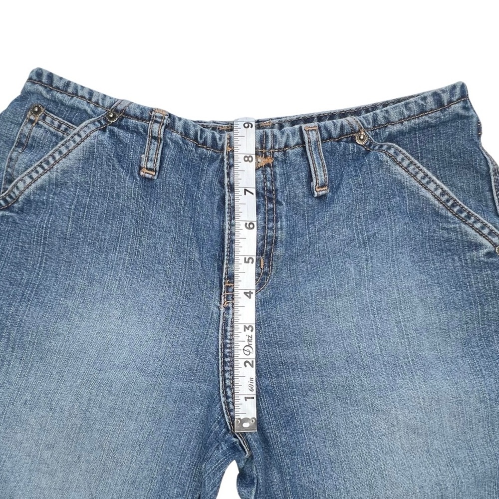 Maurices Straight Jeans Carpenter Mid Rise Utility Distressed Denim Blue 3/4 - Picture 12 of 17